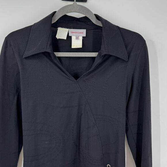 VTG Versace Classic Faux Wrap Top 40 S Black Chain Old Money Equestrian Y2K Prep - Picture 2 of 11